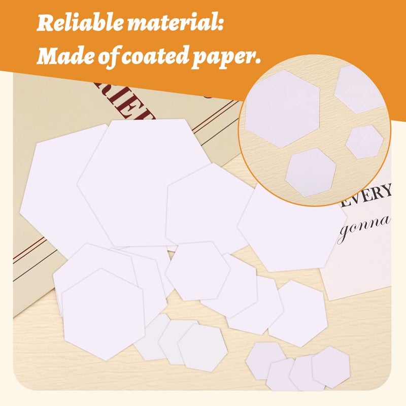 TLKKUE 600 Pieces Paper Piecing Hexagon Paper Piecing Template 6 Sizes White Paper Piecing Quilting Template Hexagon Shape for Quilting, Sewing, Craft Ideas DIY - Image 4